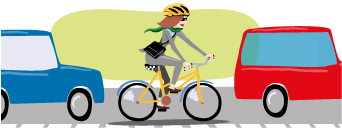 Ilustración: ejecutiva monatada en bicicleta