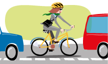 Ilustración con una ejecutiva en bicicleta